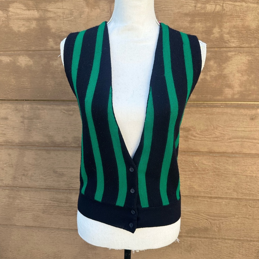 RODIER Green and Black Striped Vest Top